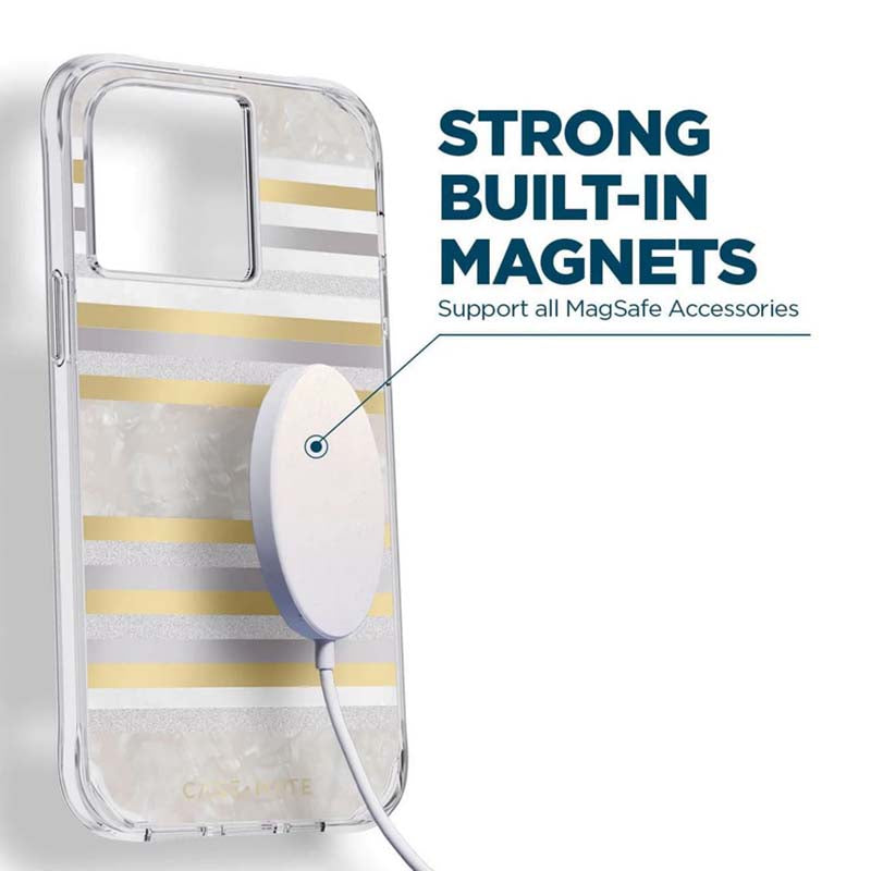 Case-Mate Pearl Stripes MagSafe - Mit Perlmutt verzierte Hülle für iPhone 14 Pro Max (Pearl Stripes)