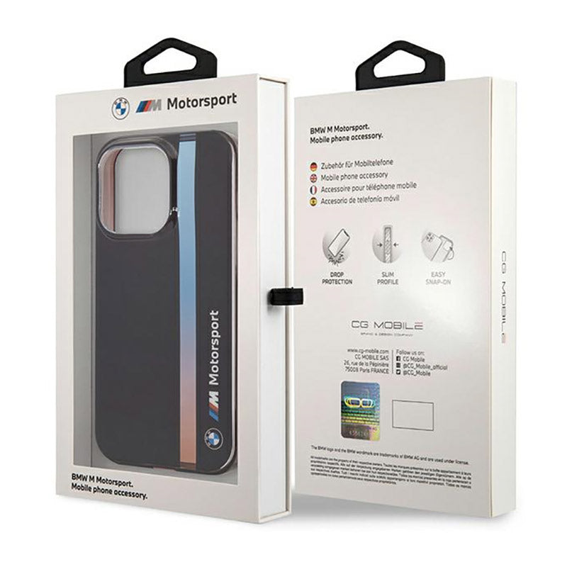 BMW Tricolor Stripe - hoesje voor iPhone 14 Pro (zwart)