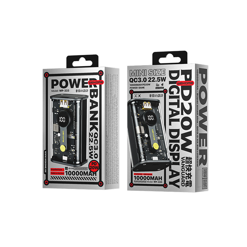 WEKOME WP-333 Vanguard Series - Power bank 10000 mAh Super Charging PD 20W + QC 22.5W (Black / Transparent)
