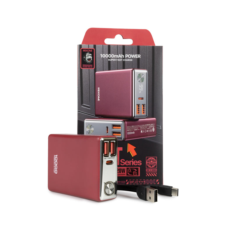 WEKOME WP-27 Tint Series – Powerbank 10000 mAh Superschnellladung USB-C PD 20 W + 2x USB-A QC3.0 22,5 W (Rot)