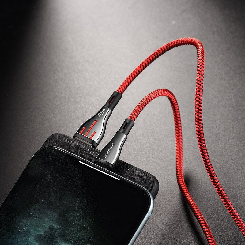 Borofone Highway – 1,2 m langes USB-auf-Lightning-Verbindungskabel (schwarz/rot)