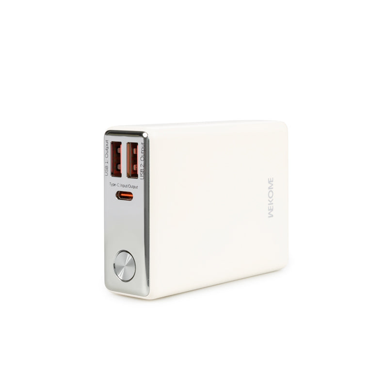 WEKOME WP-27 Tint Series – Powerbank 10000 mAh Superschnellladung USB-C PD 20 W + 2x USB-A QC3.0 22,5 W (Weiß)