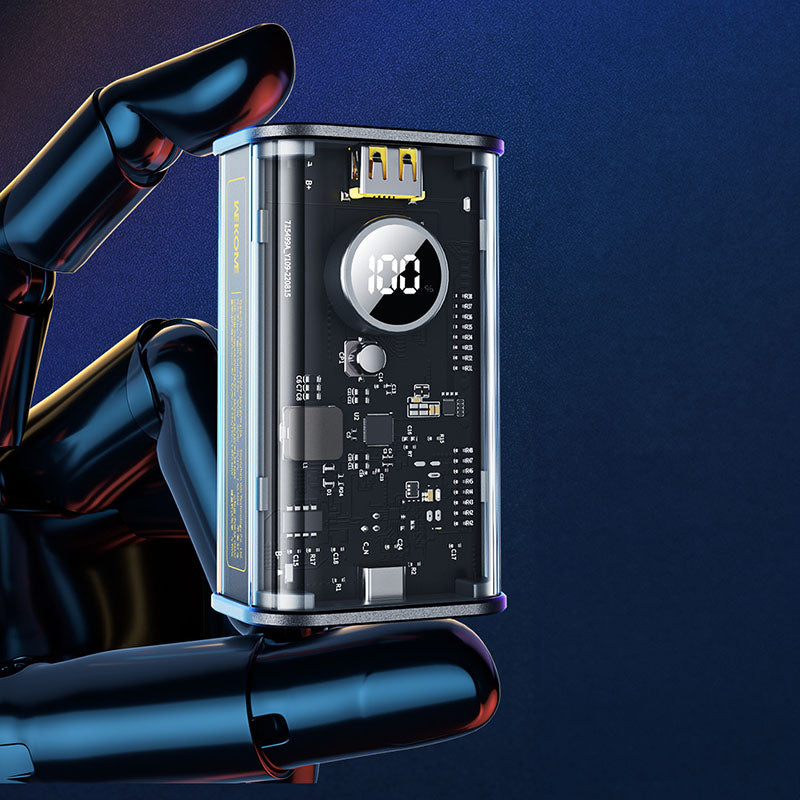 WEKOME WP-345 Vanguard-Serie – Powerbank 10000 mAh, Schnellladung mit integriertem USB-C und Lightning PD 20 W Kabel + QC 22,5 W (schwarz)