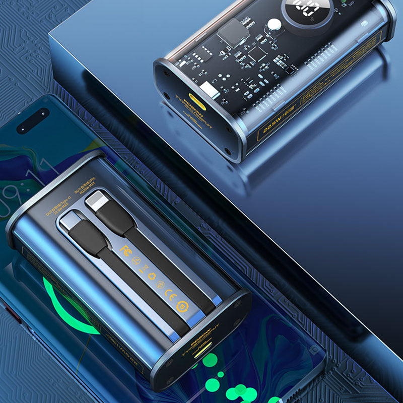 WEKOME WP-345 Vanguard-Serie – Powerbank 10000 mAh, Schnellladung mit integriertem USB-C und Lightning PD 20 W Kabel + QC 22,5 W (schwarz)