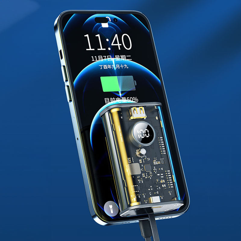 WEKOME WP-345 Vanguard-Serie – Powerbank 10000 mAh, Schnellladung mit integriertem USB-C und Lightning PD 20 W Kabel + QC 22,5 W (Gelb)