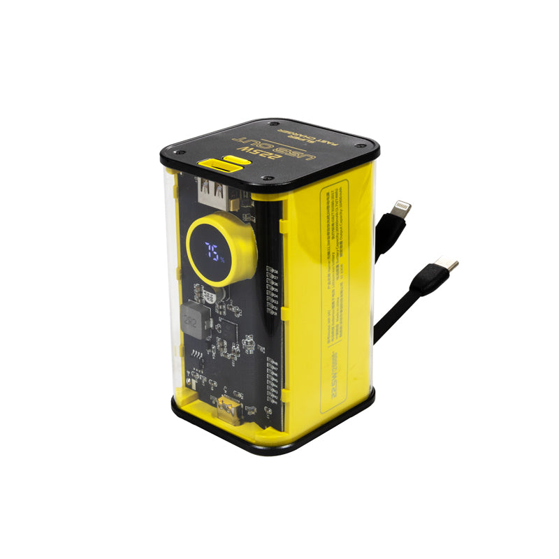 WEKOME WP-347 Vanguard-Serie – Powerbank 20000 mAh, superschnelles Laden mit integriertem USB-C PD 20 W und Lightning + USB-A QC3.0 22,5 W Kabel (Gelb)