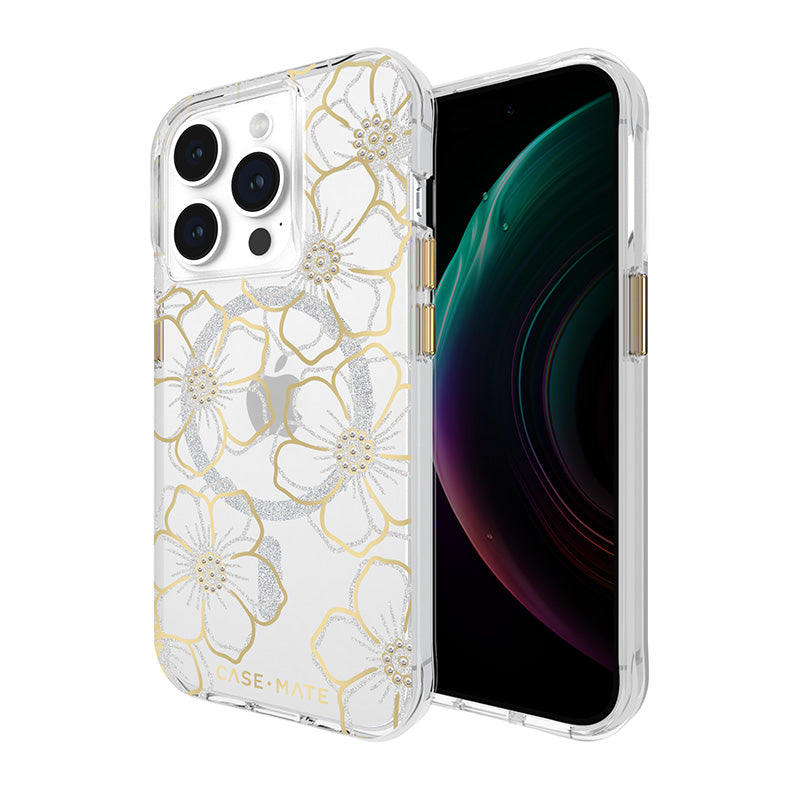 Case-Mate Floral Gems MagSafe - iPhone 15 Pro Hülle (Gold)