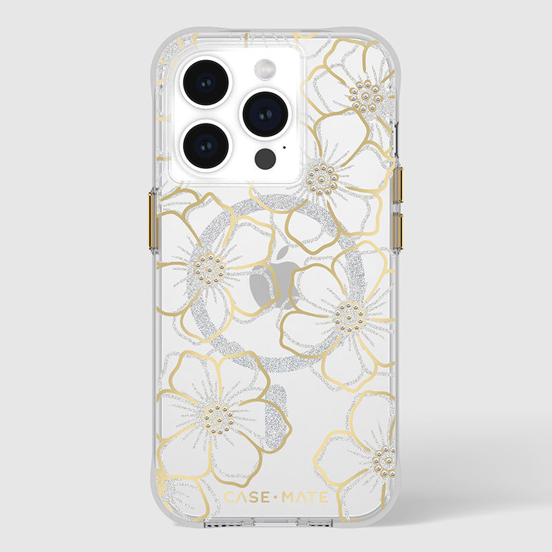 Case-Mate Floral Gems MagSafe - iPhone 15 Pro Hülle (Gold)