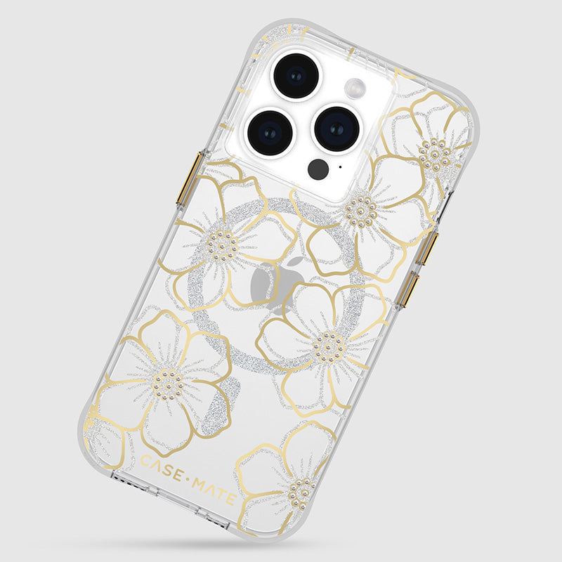 Case-Mate Floral Gems MagSafe - iPhone 15 Pro Hülle (Gold)