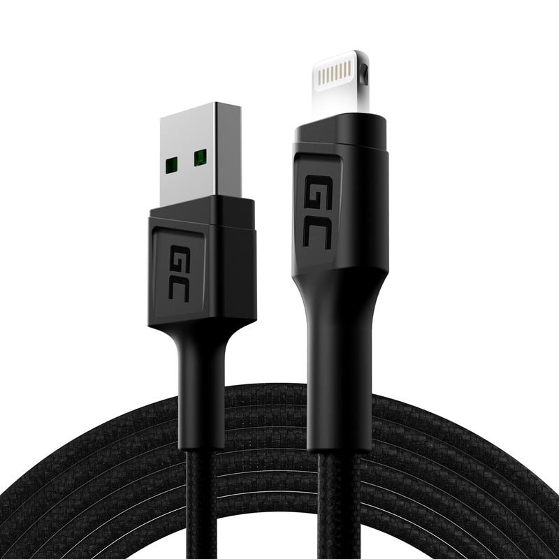 Kabel Green Cell Ray USB-A – Lightning White LED 200 cm mit Unterstützung für Apple 2,4 A Schnellladung