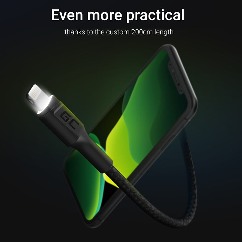 Kabel Green Cell Ray USB-A – Lightning White LED 200 cm mit Unterstützung für Apple 2,4 A Schnellladung