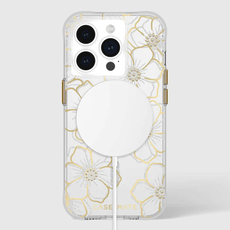 Case-Mate Floral Gems MagSafe - iPhone 15 Pro Hülle (Gold)