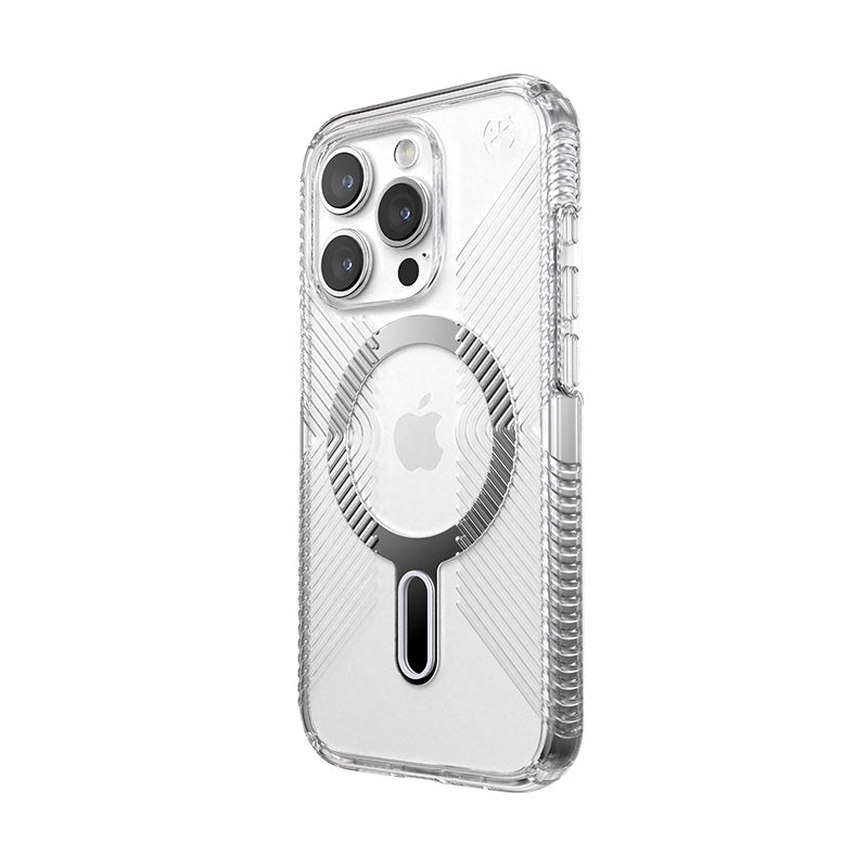 Speck Presidio Perfect-Clear Grip ClickLock & Magsafe - hoesje voor iPhone 15 Pro (helder / verchroomd / sereen zilver)