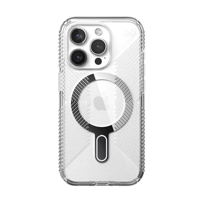 Speck Presidio Perfect-Clear Grip ClickLock &amp; Magsafe – Hülle für iPhone 15 Pro (Klar / Chrom-Finish / Serene Silver)