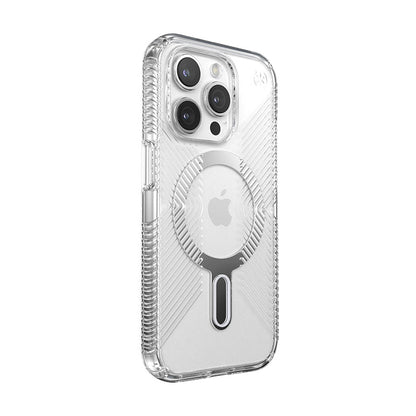 Speck Presidio Perfect-Clear Grip ClickLock &amp; Magsafe – Hülle für iPhone 15 Pro (Klar / Chrom-Finish / Serene Silver)