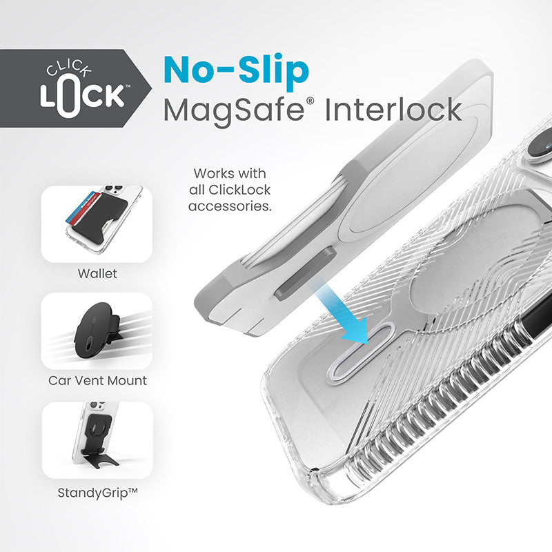 Speck Presidio Perfect-Clear Grip ClickLock & Magsafe - hoesje voor iPhone 15 Pro (helder / verchroomd / sereen zilver)