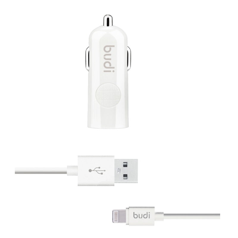 Budi – 1 USB-Autoladegerät mit LED-Anzeige + Lightning-Kabel