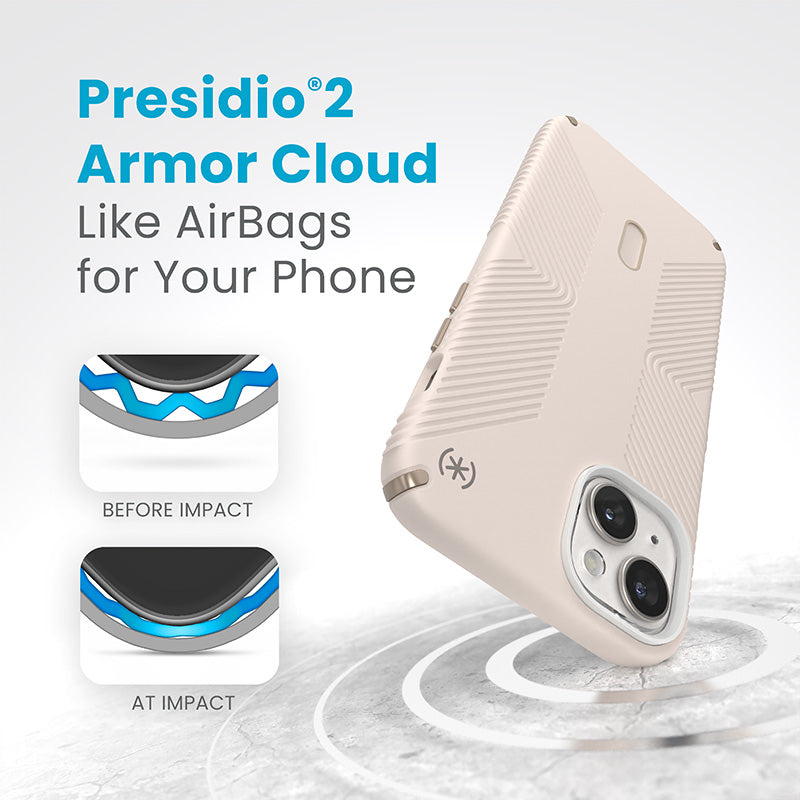 Speck Presidio2 Grip ClickLock &amp; Magsafe – Hülle für iPhone 15 Plus / iPhone 14 Plus (Bleached Bone / Heirloom Gold / Hazel Brown)