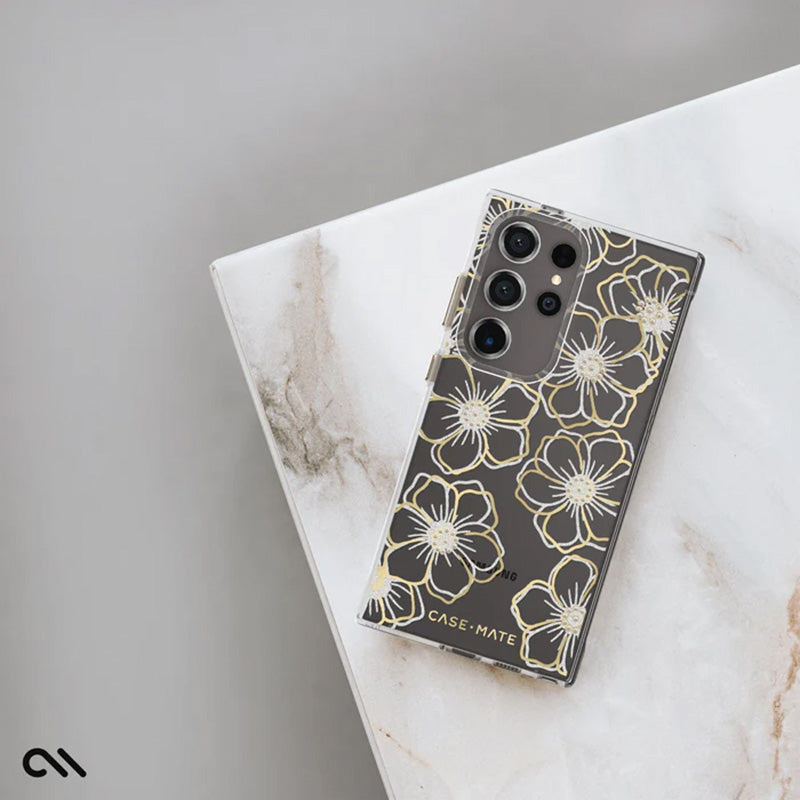 Case-Mate Floral Gems - Hülle für Samsung Galaxy S24 Ultra (Gold)