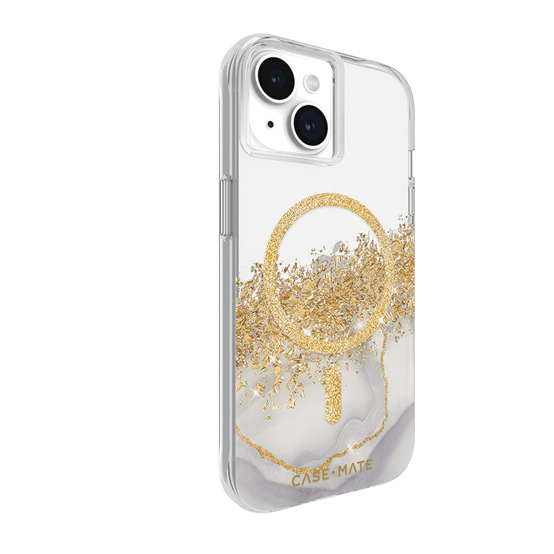 Case-Mate Karat MagSafe - Hülle für iPhone 15 / iPhone 14 / iPhone 13 verziert mit Gold (Marmor)
