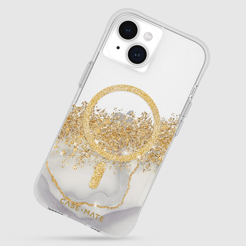 Case-Mate Karat MagSafe - Hülle für iPhone 15 / iPhone 14 / iPhone 13 verziert mit Gold (Marmor)