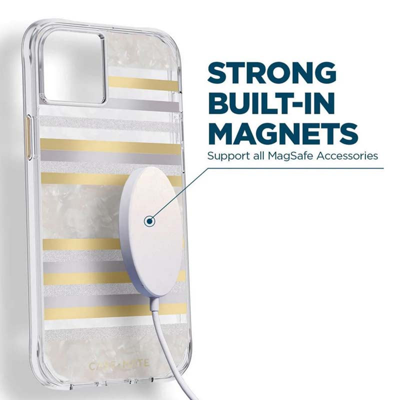 Case-Mate Pearl Stripes MagSafe - Mit Perlmutt verzierte Hülle für iPhone 14 Plus (Pearl Stripes)