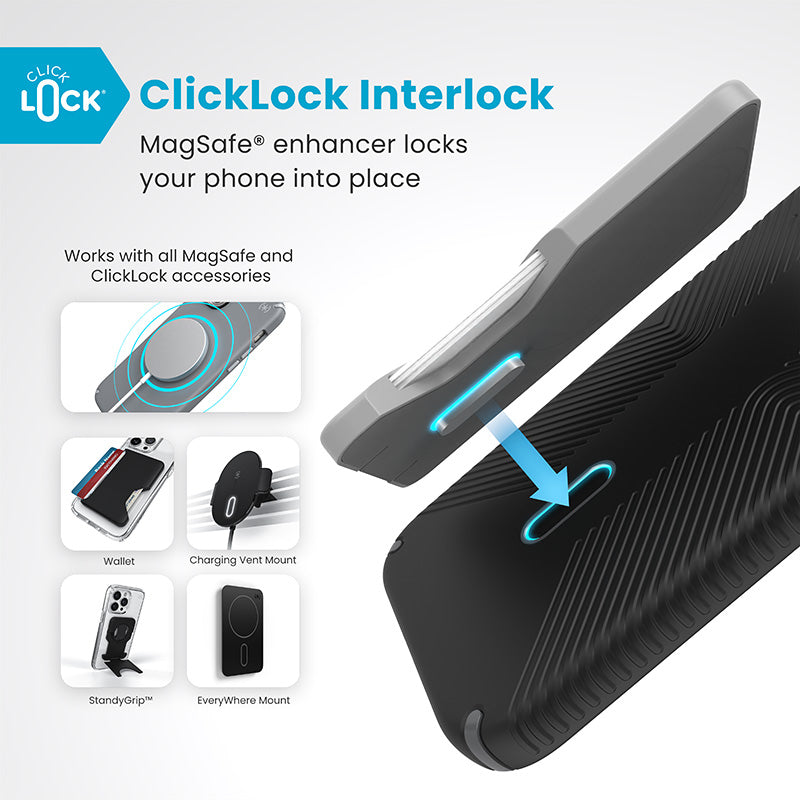 Speck Presidio2 Grip ClickLock &amp; MagSafe - Hoesje voor iPhone 16 Plus (Zwart / Leigrijs / Wit)