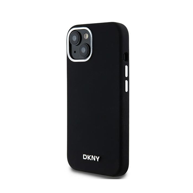 DKNY Liquid Silicone Small Metal Logo MagSafe - Hoesje voor iPhone 15 Plus / 14 Plus (zwart)