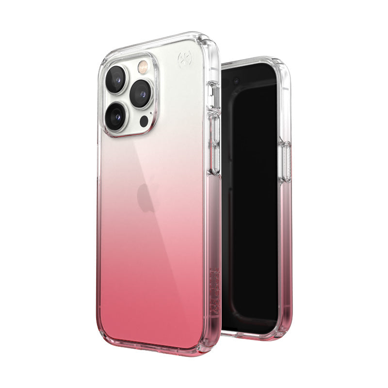 Speck Presidio Perfect-Clear + Ombre - Case for iPhone 14 Pro with MICROBAN coating (Clear / Vintage Rose Fade)