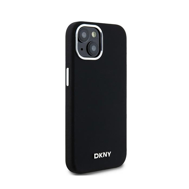 DKNY Liquid Silicone Small Metal Logo MagSafe - Hoesje voor iPhone 15 Plus / 14 Plus (zwart)