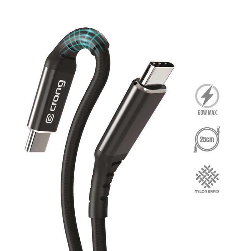 Crong Armor Link - USB-C to USB-C 60W 3A Braided cable Fast Charging 25cm (Black)