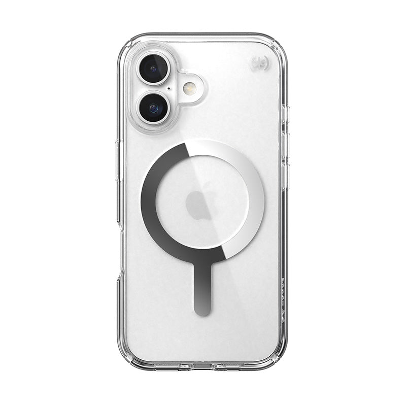 Speck Presidio Perfect-Clear MagSafe - Hoesje voor iPhone 16 (Transparant / Chromen afwerking / Serene Silver)