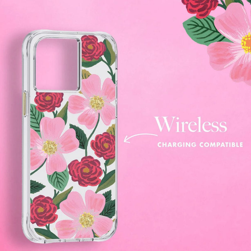 Rifle Paper Clear - Hoesje gedecoreerd in goud voor iPhone 14 / iPhone 13 (Rose Garden)