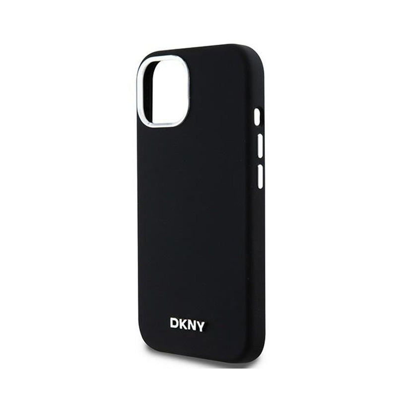 DKNY Liquid Silicone Small Metal Logo MagSafe - Hoesje voor iPhone 15 Plus / 14 Plus (zwart)