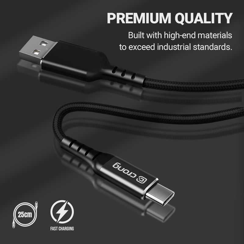 Crong Armor Link - USB-C to USB-C 60W 3A Braided cable Fast Charging 25cm (Black)