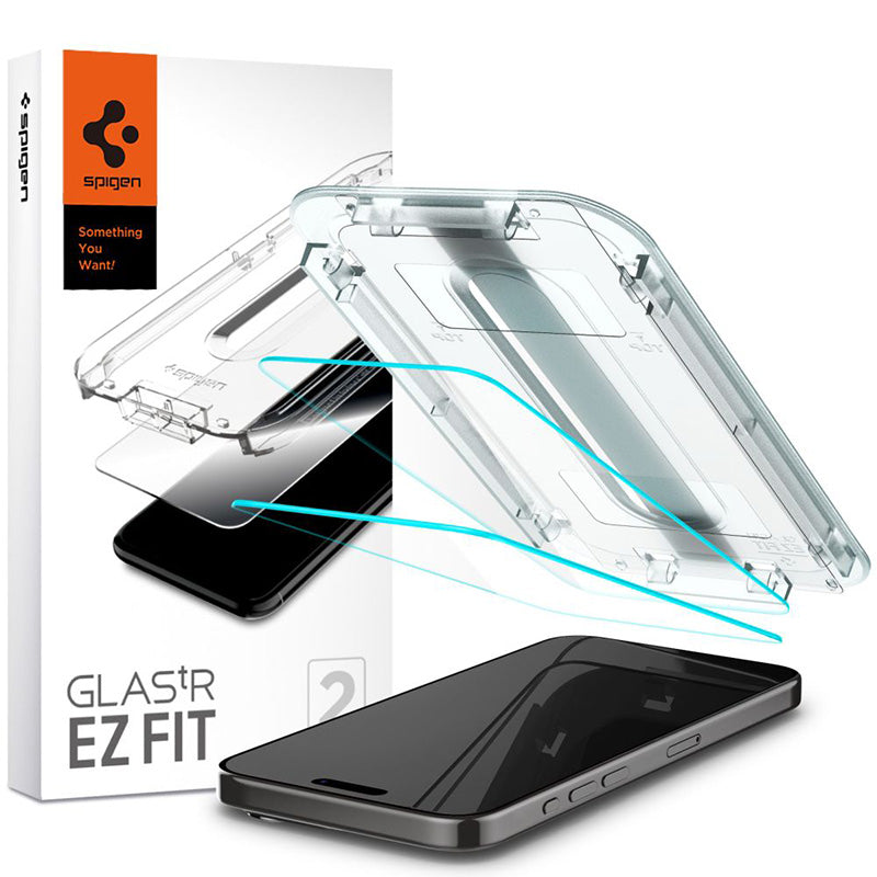 Spigen GLAS.TR EZ FIT 2er-Pack – Gehärtetes Glas für iPhone 15 Pro 2er-Pack