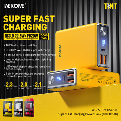 WEKOME WP-27 Tint Series – Powerbank 10000 mAh Superschnellladung USB-C PD 20 W + 2x USB-A QC3.0 22,5 W (Weiß)