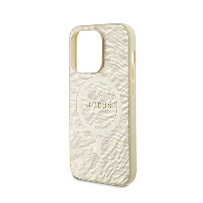 Guess Saffiano MagSafe - iPhone 15 Pro hoesje (goud)