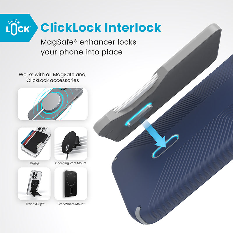 Speck Presidio2 Grip ClickLock &amp; MagSafe - Hoesje voor iPhone 16 Plus (Coastal Blue / Dust Grey / Wit)