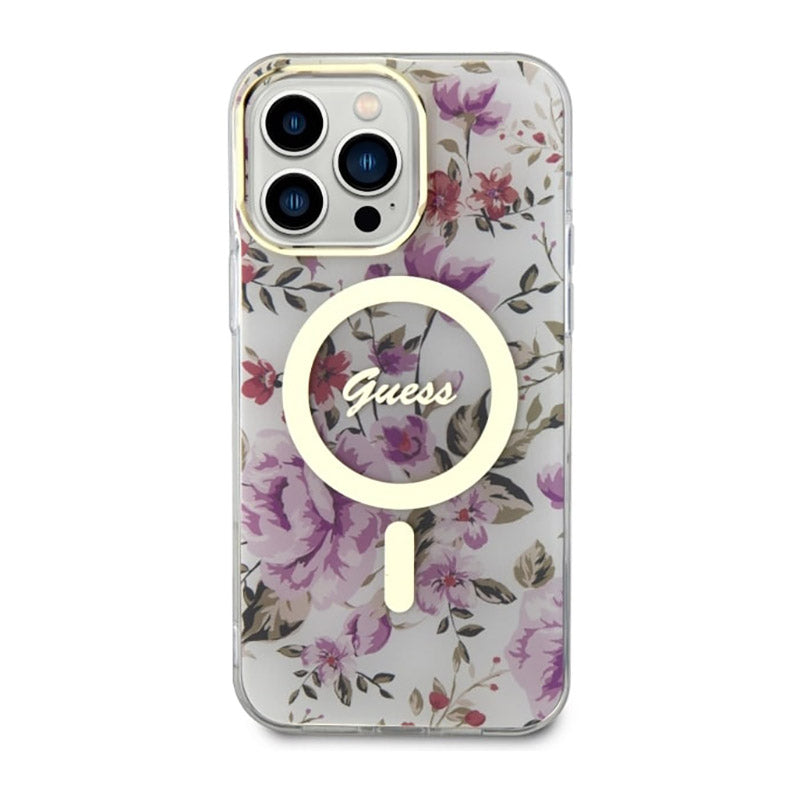 Guess Flower MagSafe - Hülle für iPhone 14 Pro (Transparent)