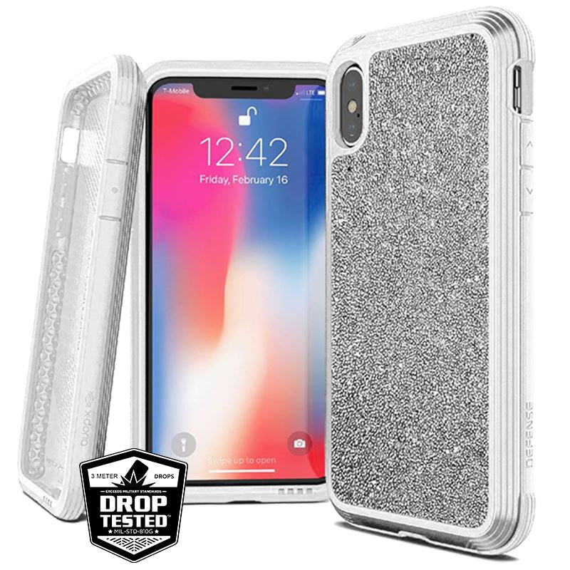 X-Doria Defense Lux - aluminium hoesje voor iPhone Xs Max (valtest 3m) (witte glitter)