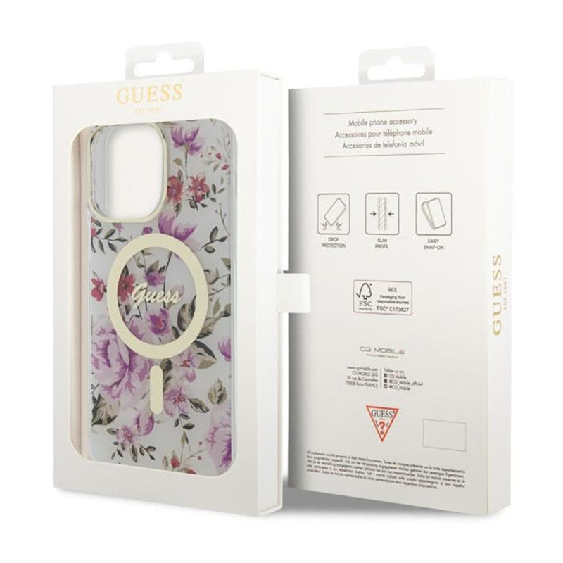 Guess Flower MagSafe - Hülle für iPhone 14 Pro (Transparent)