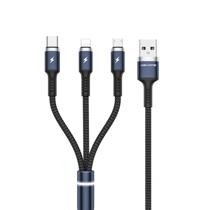 WEKOME WDC-119 Fython-Serie – 3-in-1 USB-A auf Lightning + USB-C + Micro USB PD-Verbindungskabel 1,2 m (Schwarz)