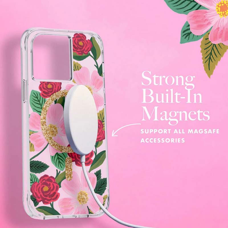 Rifle Paper Clear MagSafe - Hoesje gedecoreerd in goud voor iPhone 14 Plus (Rose Garden)