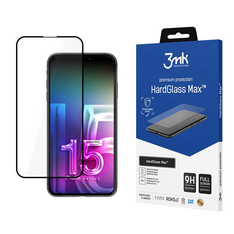 3mk HardGlass Max - gehard glas voor iPhone 15 Pro (zwart)