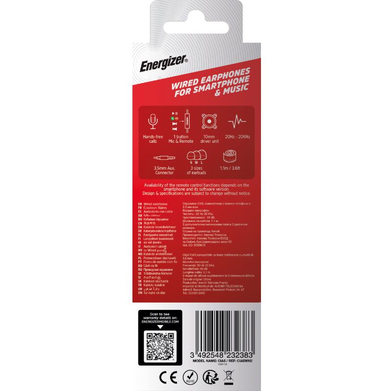 Energizer Classic CIA5 - 3,5 mm jack bedrade hoofdtelefoon (wit)