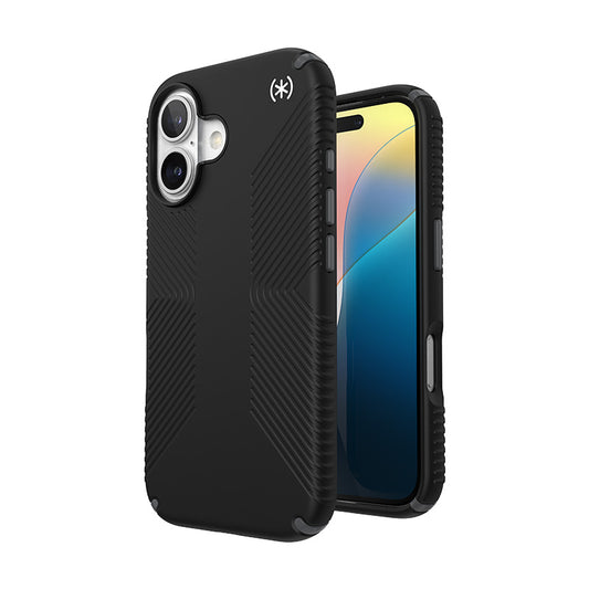 Speck Presidio2 Grip - Hoesje voor iPhone 16 (Zwart / Leigrijs / Wit)