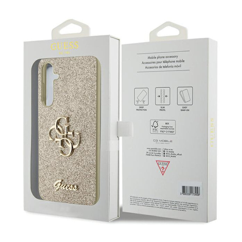 Guess Glitter Script Big 4G - Samsung Galaxy S23 FE hoesje (goud)