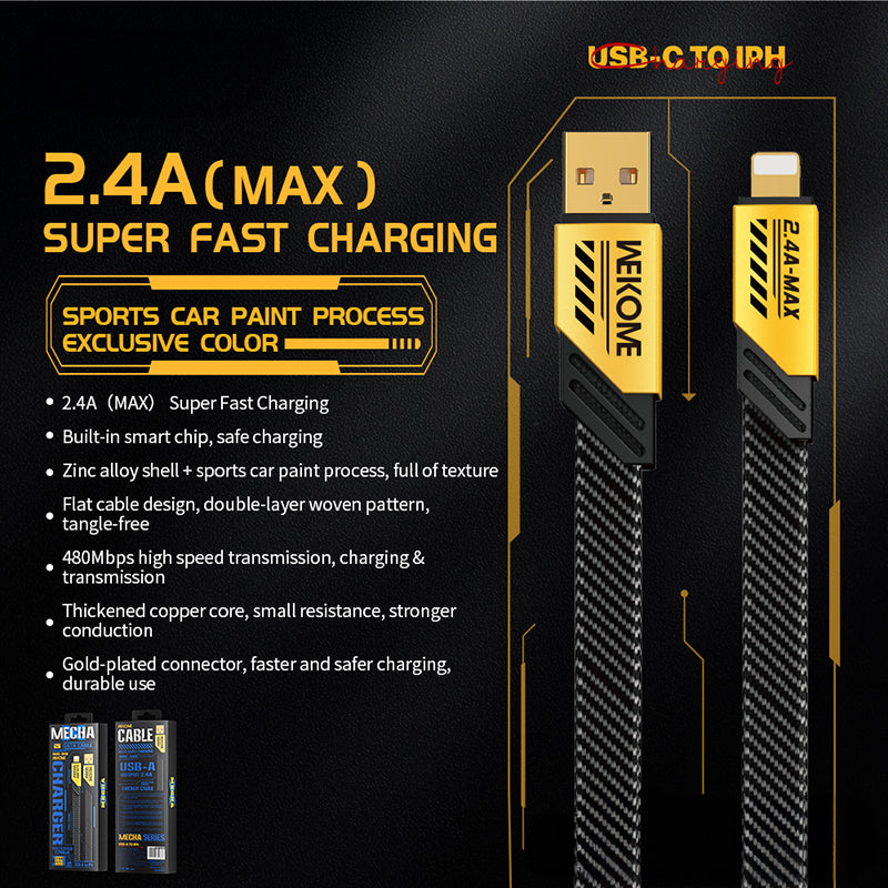 WEKOME WDC-190 Mecha Series - USB-A to Lightning Fast Charging Connection Cable 1 m (Yellow)