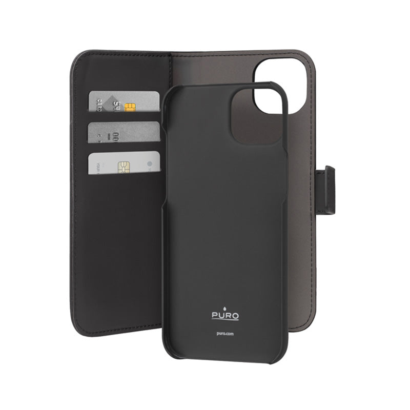 PURO Wallet Abnehmbare - Hülle 2-in-1 für iPhone 15 Plus (Schwarz)